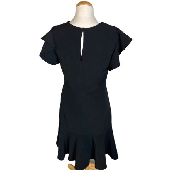 #140 MILLY Black Flutter Sleeve Cocktail Dress - Picture 4 of 9